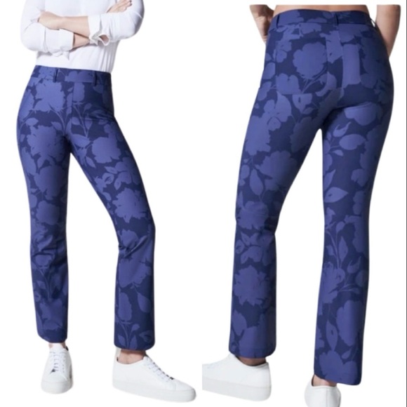 SPANX Kick Flare Sunshine Floret Navy Blue Pull-On Pant Stretch Size XL Petite - Picture 1 of 15